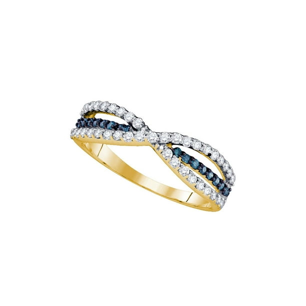 FB Jewels 14kt Yellow Gold Womens Round Blue Color Enhanced Diamond Band Ring 1/4 Cttw I2-I3 clarity; Blue color FB Jewels 14kt Yellow Gold Womens Round Blue Color Enhanced Diamond Band Ring 1/4 Cttw I2-I3 clarity; Blue color